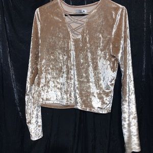 long sleeve shiny tan champagne shirt
